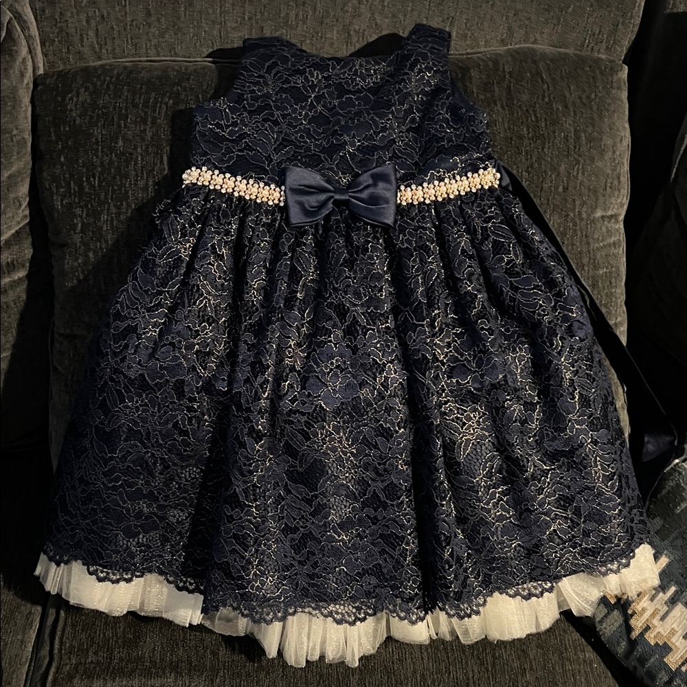 American Princess Navy Blue Lace Dress with White Accents